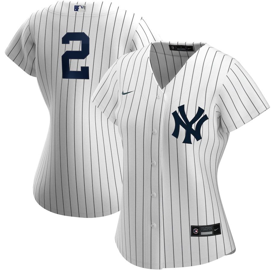Womens New York Yankees 2 Derek Jeter Nike White Navy Home Replica Player MLB Jerseys